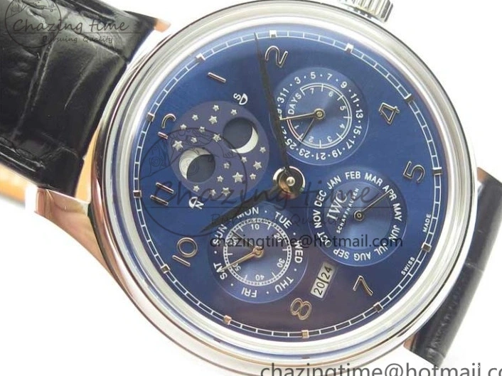 MIROTIME 0523 Portugieser Perpetual Calendar IW503401 V9F 1:1 Best Edition Blue Dial on Black Leather Strap A Contemporary 7114
